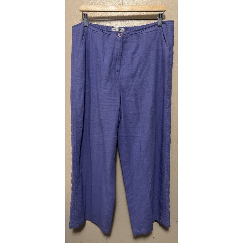 Coldwater Creek Linen Blend Capri Pants Wide Leg Elastic Waist Pleated Sides